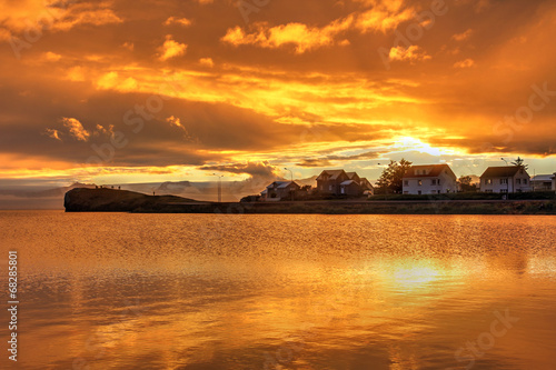 Orange sunset, Hofn, Iceland photo