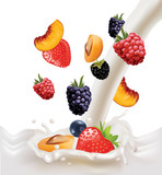 fruits and berries in milk