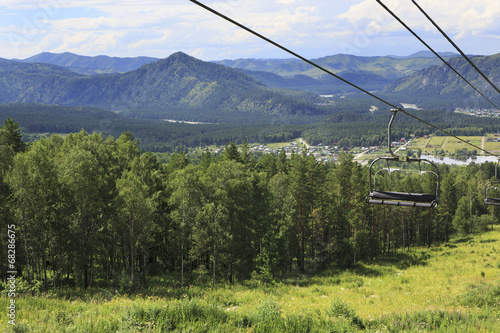 Ski lift in the summer landscape.