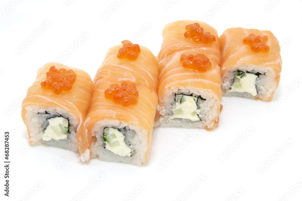 Japanese sushi fish and seafood on white background Japanese sushi fish and seafood on white background