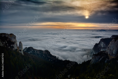 mountain landscape at sunrise, Ceahlau, Romania