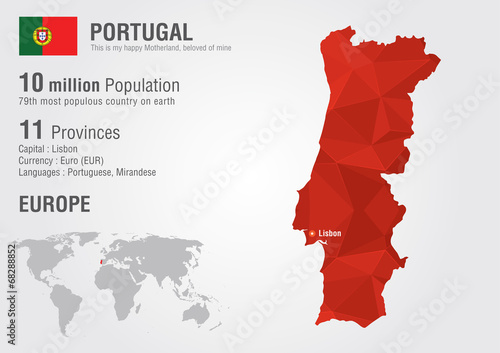 Fotografie, Obraz Portugal World map with a pixel diamond texture.