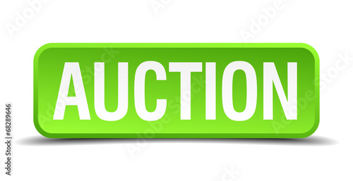Auction green 3d realistic square isolated button