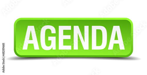 Agenda green 3d realistic square isolated button