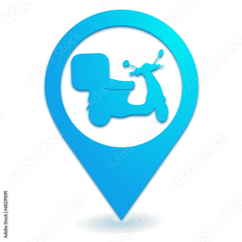 scooter de livraison sur symbole localisation bleu