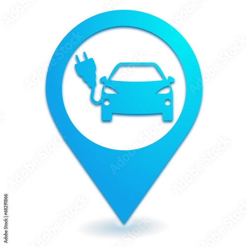 véhicule électrique sur symbole localisation bleu
