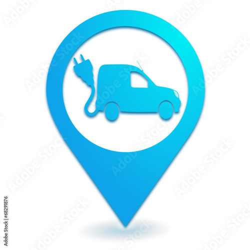 véhicule utilitaire électrique sur symbole localisation bleu