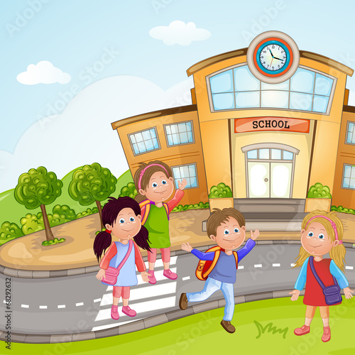 Illustration of a Group of School Children