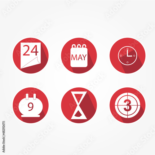 Main icons Set of time, with hourglass, clock etc. - red