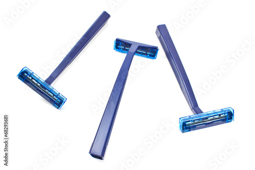 Blue razor blades isolated on white