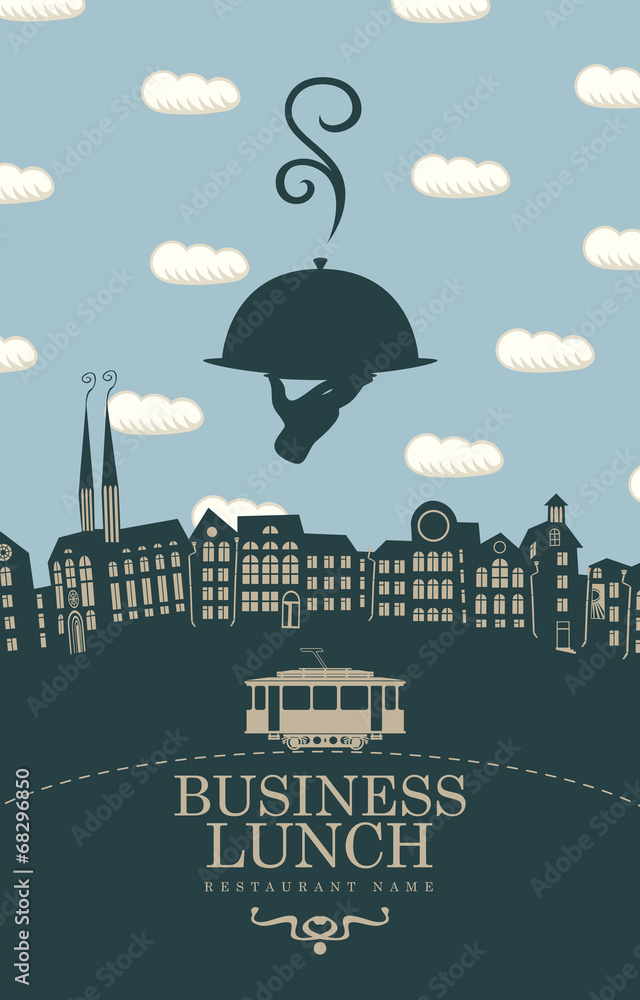 Cover for business lunch menu with the old town
