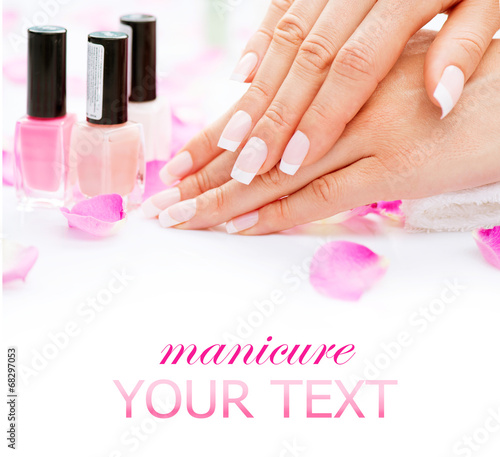 Manicure and hands spa. Beautiful woman hands closeup