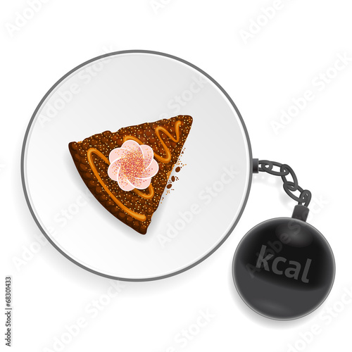Dish with piece of cake and kettlebell