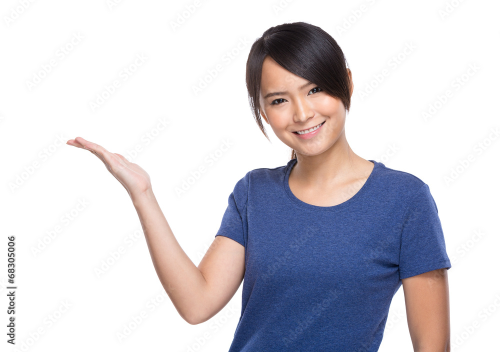 Asian young woman with presentation hand