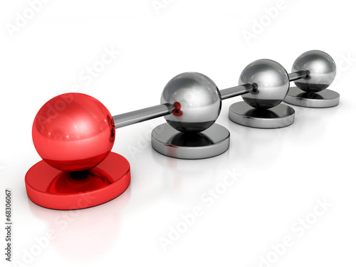 metallic concept sphere network with red leader ball