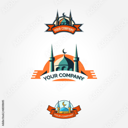 Set of vintage mosque badges and emblems
