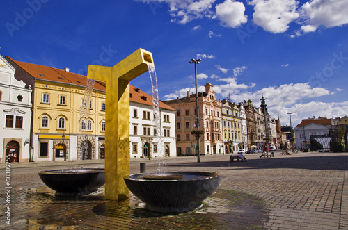Golden fountain on the square in Pilsen photo