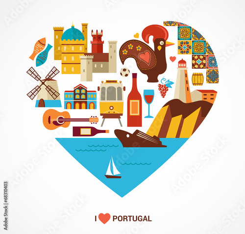 Portugal love - heart with vector icons