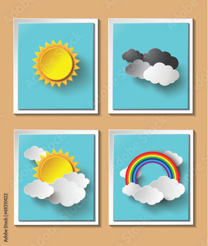 Abstract paper weather with sun and cloud motif