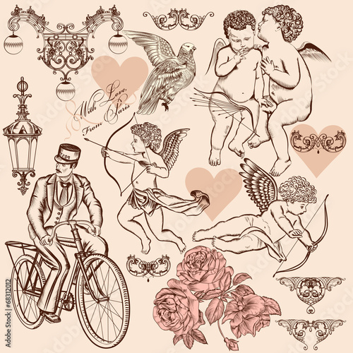 Collection of vector Valentine's Day elements and flourishes