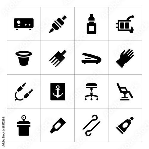 Set icons of tattoo equipment and accessories