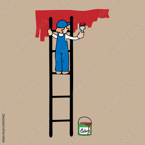 Man on ladder painting