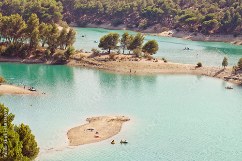 view of the lake.El Chorro , Malaga Province, Andalusia, Spain.