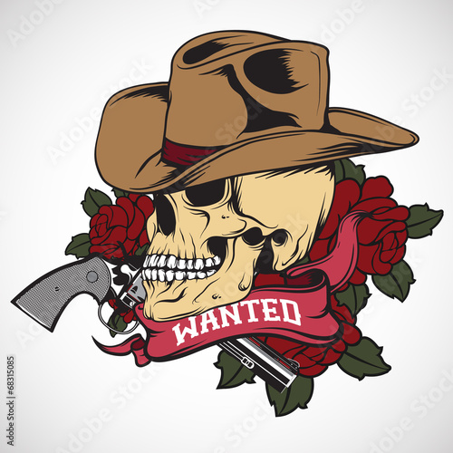 Skull with hat. Design for T-shirts. Vector.