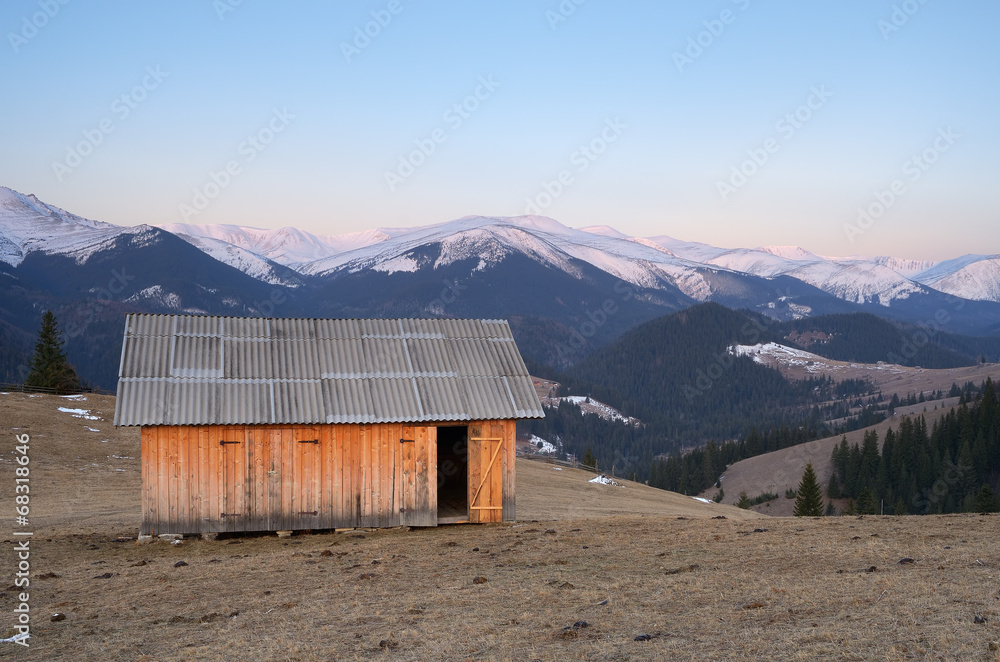Wooden hut in the mountains