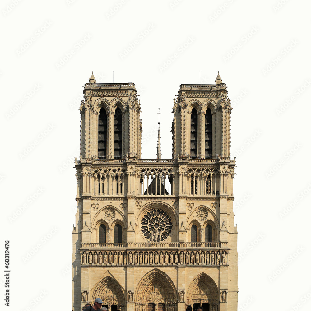 Notre Dame Cathedral on white background, Paris, France