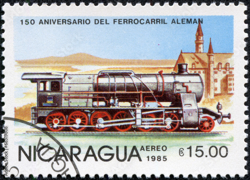 stamp printed in Nicaragua shows locomotive