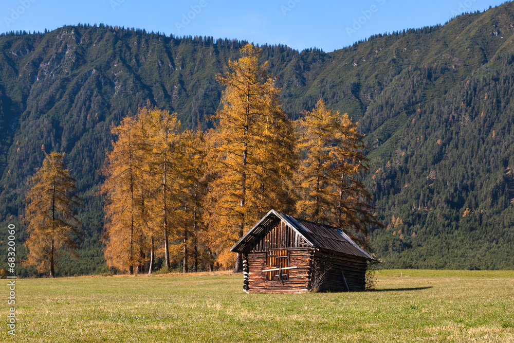 Autumn landscape with alpine hut, Austria Autumn landscape with alpine hut, Austria