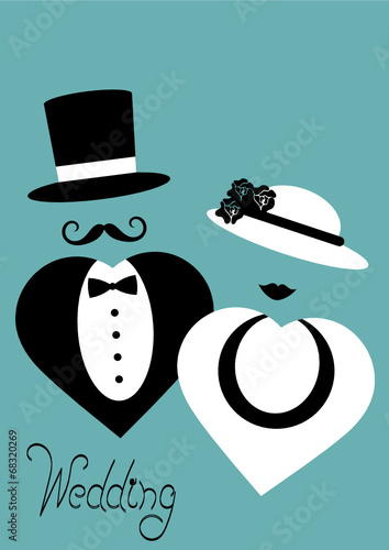 wedding card with bride and groom abstract character