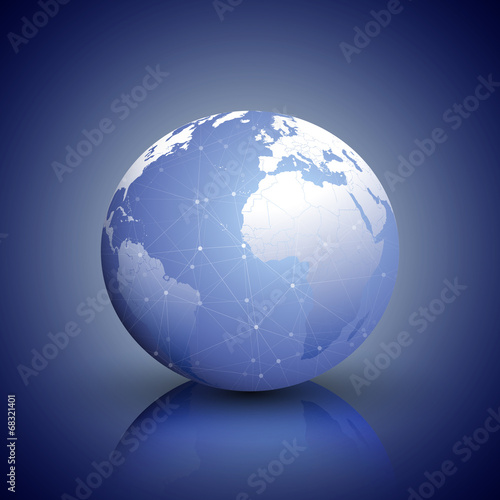 Globe network connections  blue design background vector