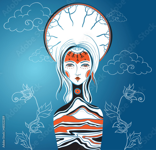 Vector illustration of the Goddess. Female archetype. Mother nat