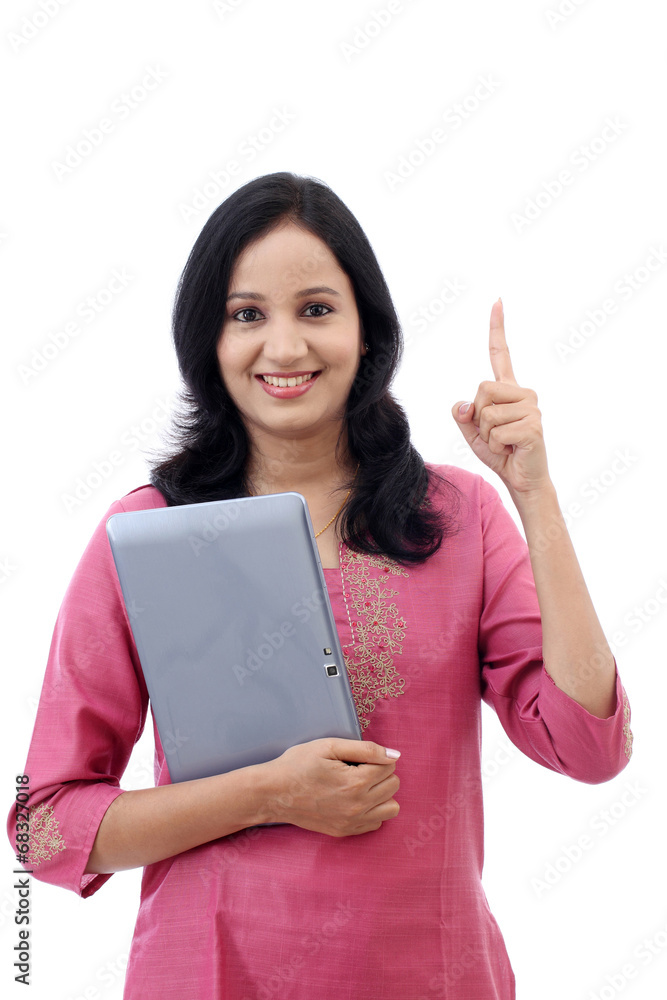 Happy young woman with tablet computer Happy young woman with tablet computer