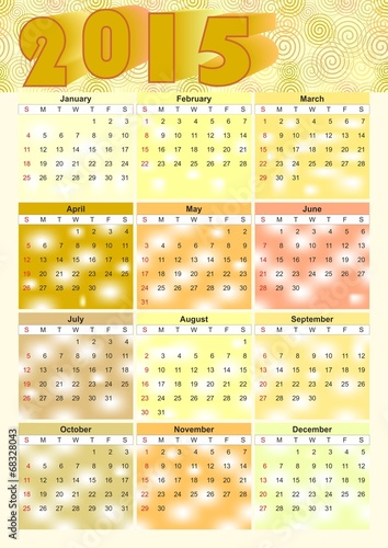 Calendar 2015 in yellow design