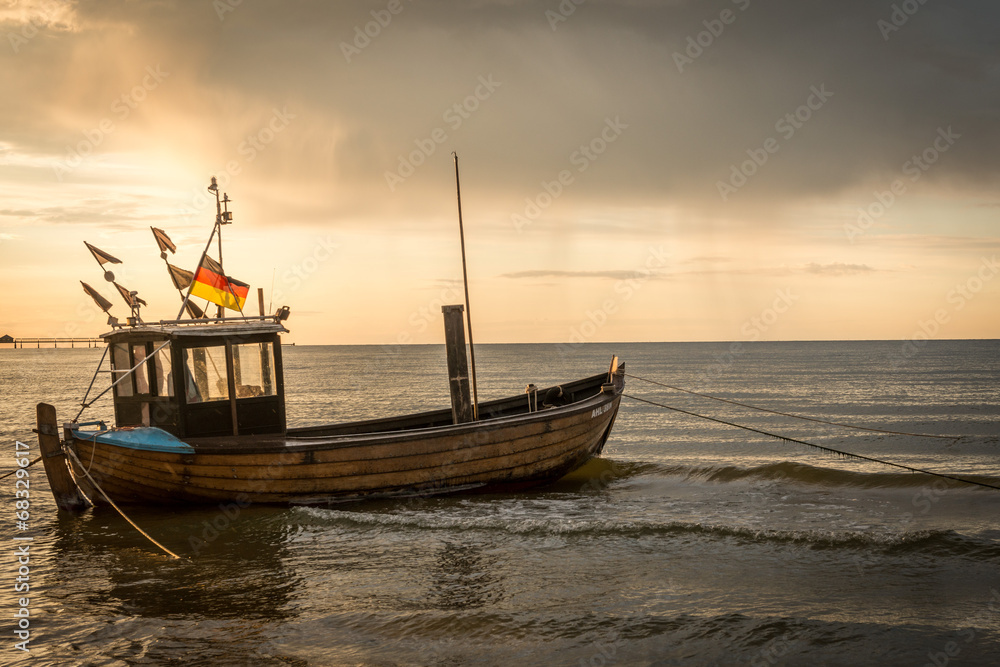 Small boat at the Beach of Ahlbeck, Baltic Sea, Mecklenburg-West