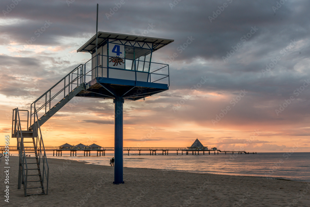 Baywatch Tower at the Beach of Heringsdorf, Baltic Sea, Mecklenb Baywatch Tower at the Beach of Heringsdorf, Baltic Sea, Mecklenb