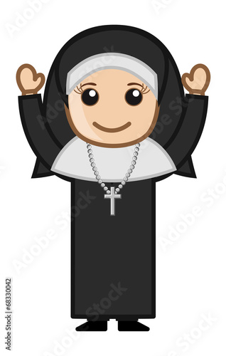 Cartoon Vector Character - Happy Religious Nun