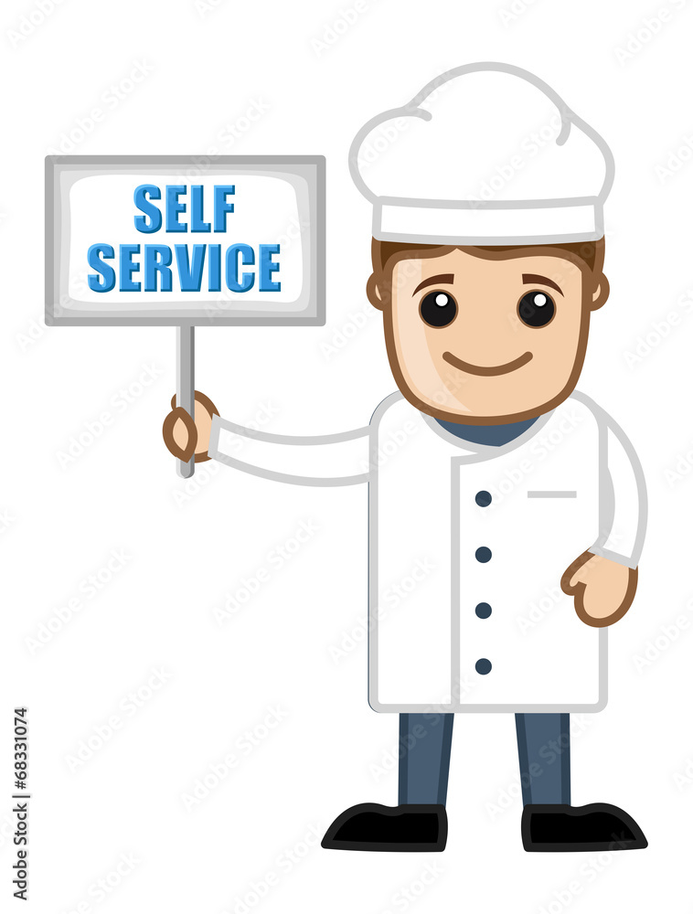Self Service Board - Holding a Cartoon Chef Self Service Board - Holding a Cartoon Chef