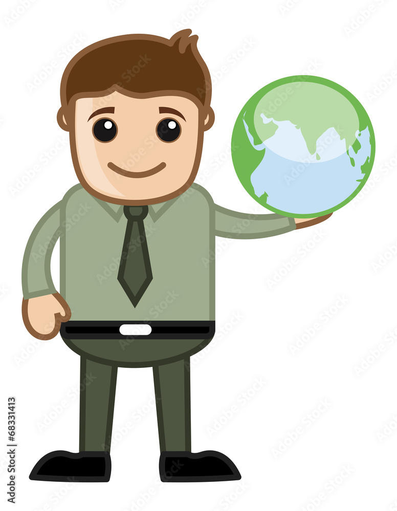 Cartoon Man Holding a Earth Globe Icon Vector Cartoon Man Holding a Earth Globe Icon Vector