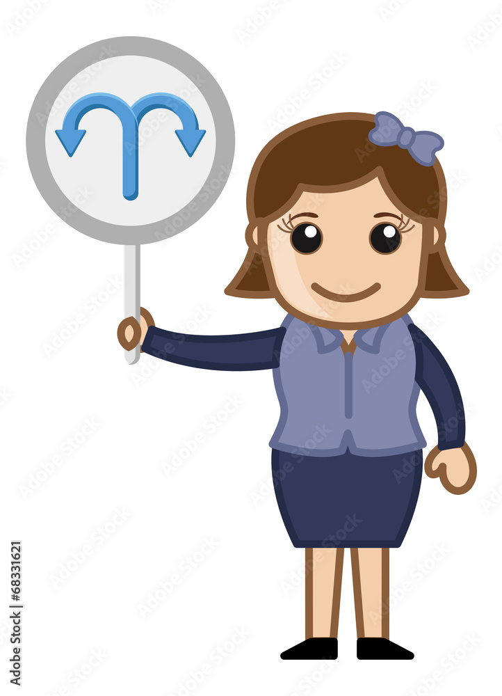 Woman Holding Arrow Turning Board Vector