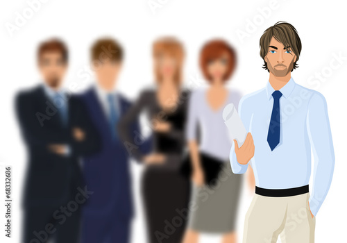 Portrait of young businessman with business team © Macrovector