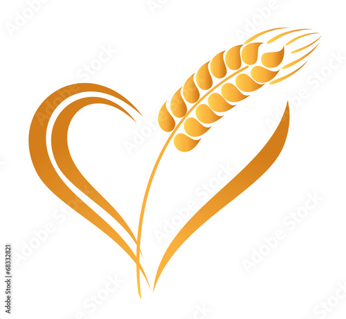 Abstract wheat ears icon with heart element