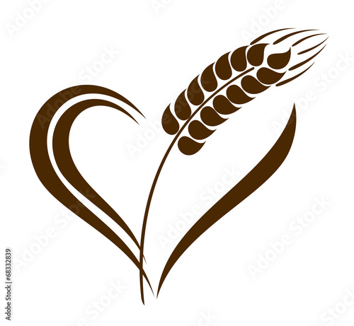 Abstract wheat ears icon with heart element
