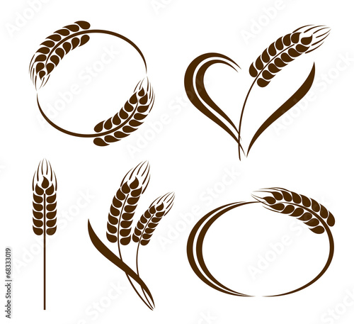 Set of abstract wheat ears icons photo