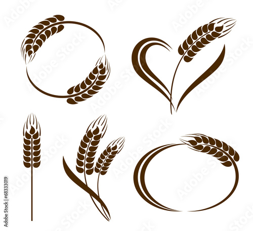 Set of abstract wheat ears icons