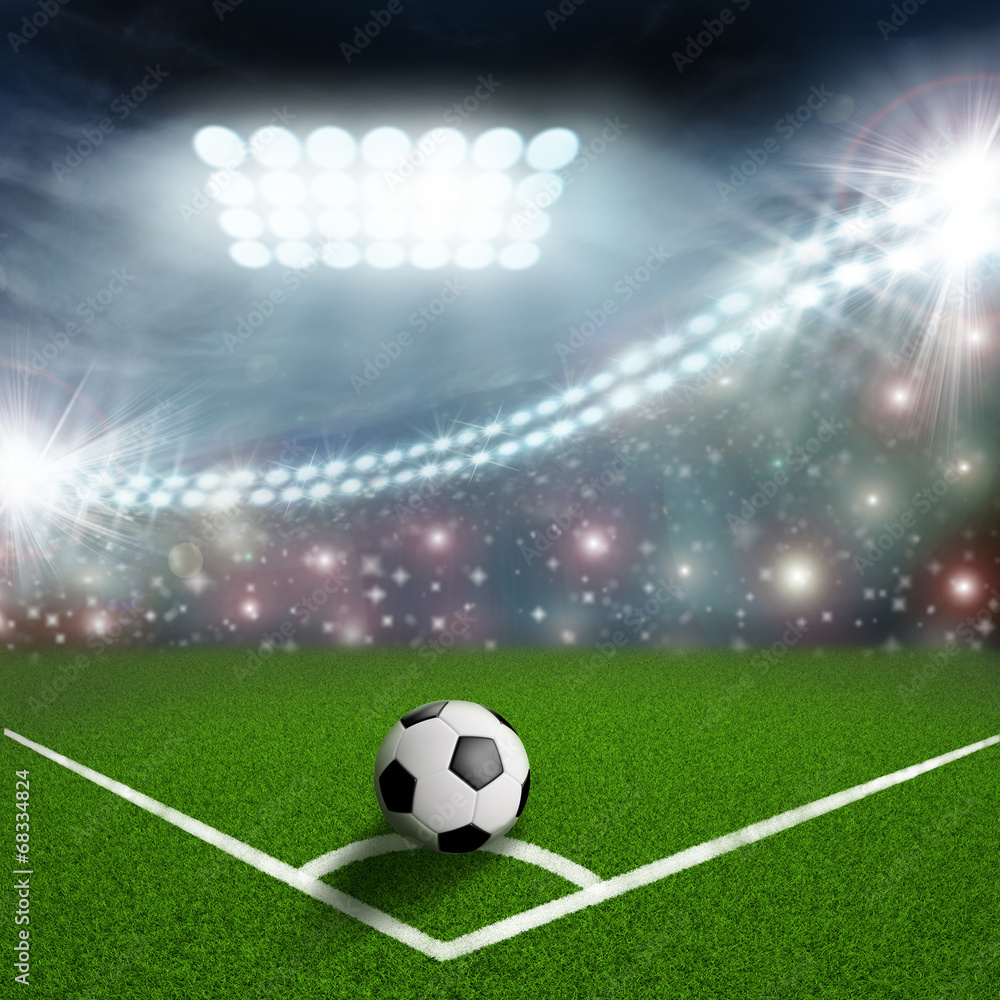 Obraz premium piłka nożna na rogu zielonego pola