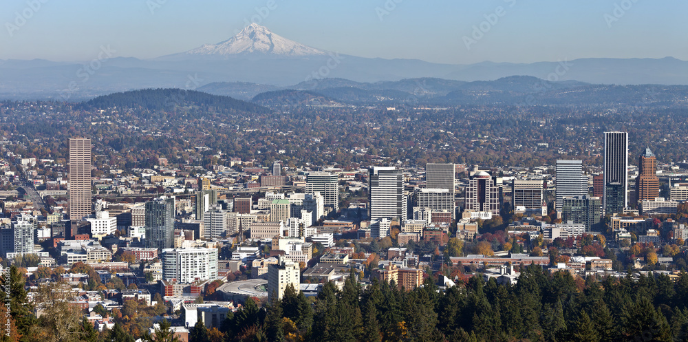 Portland Oregon panorama from Pittock Mansion.
